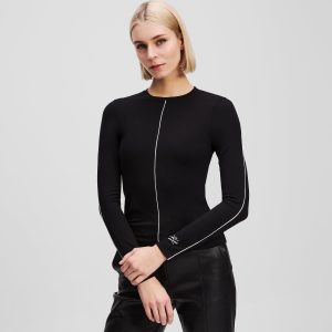 CONTRAST PIPING LONG-SLEEVED TOP