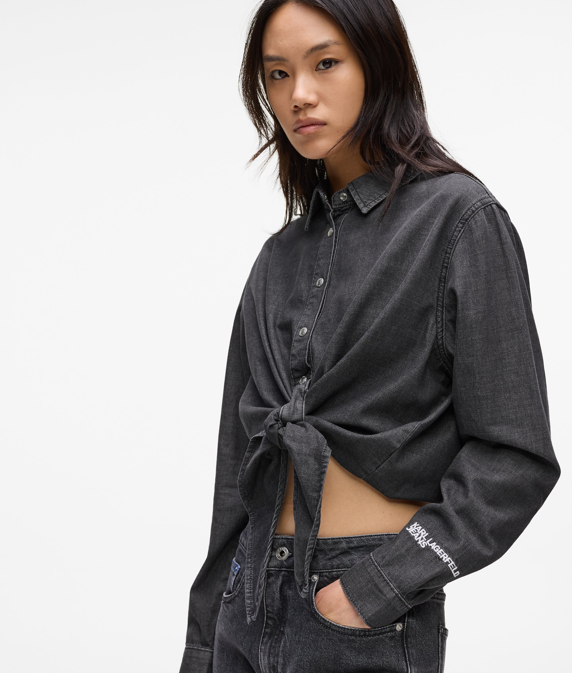 Tie-front denim shirt - Image 2