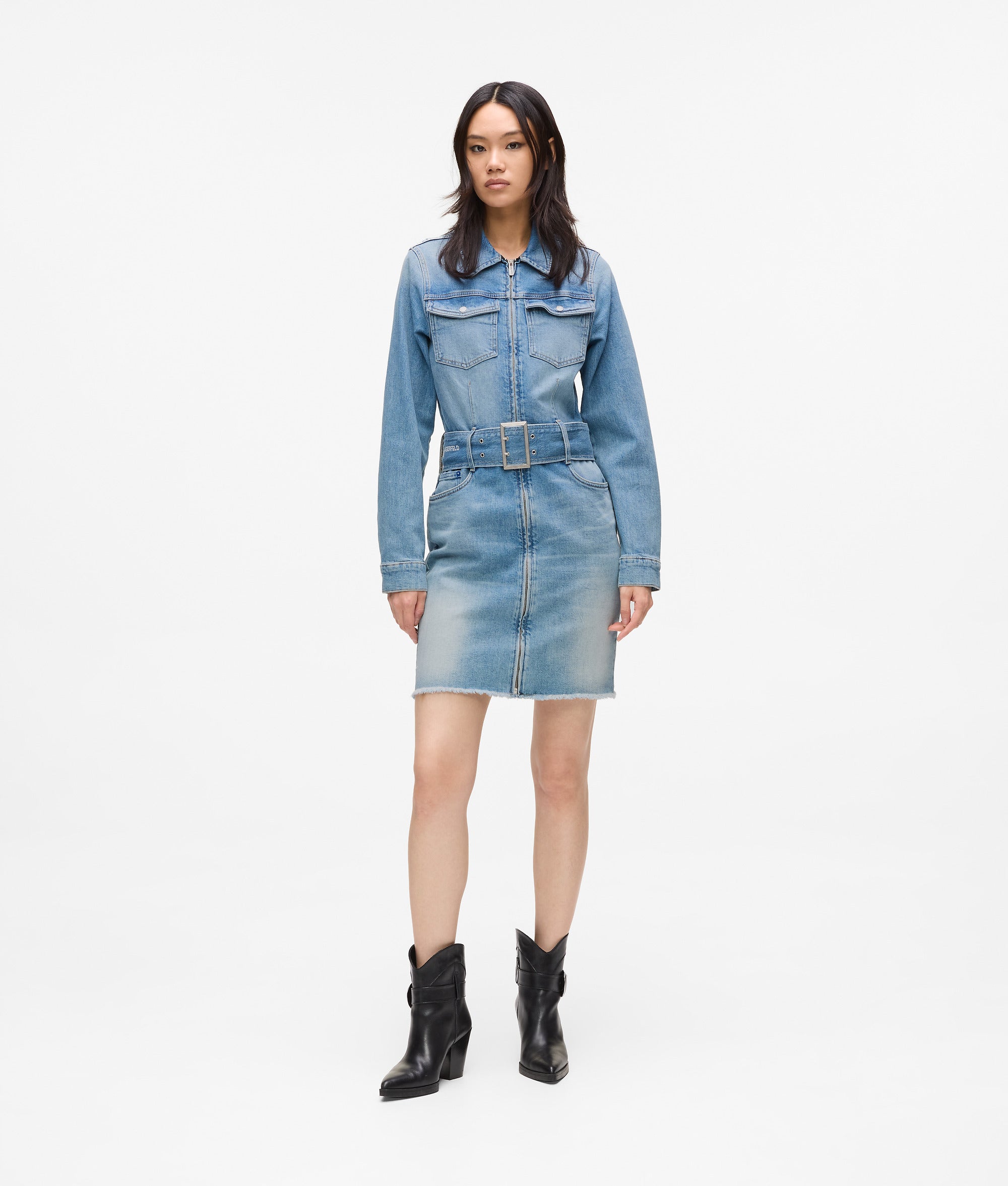 Belted denim dress