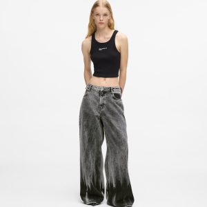 Bleached low-rise wide leg jeans