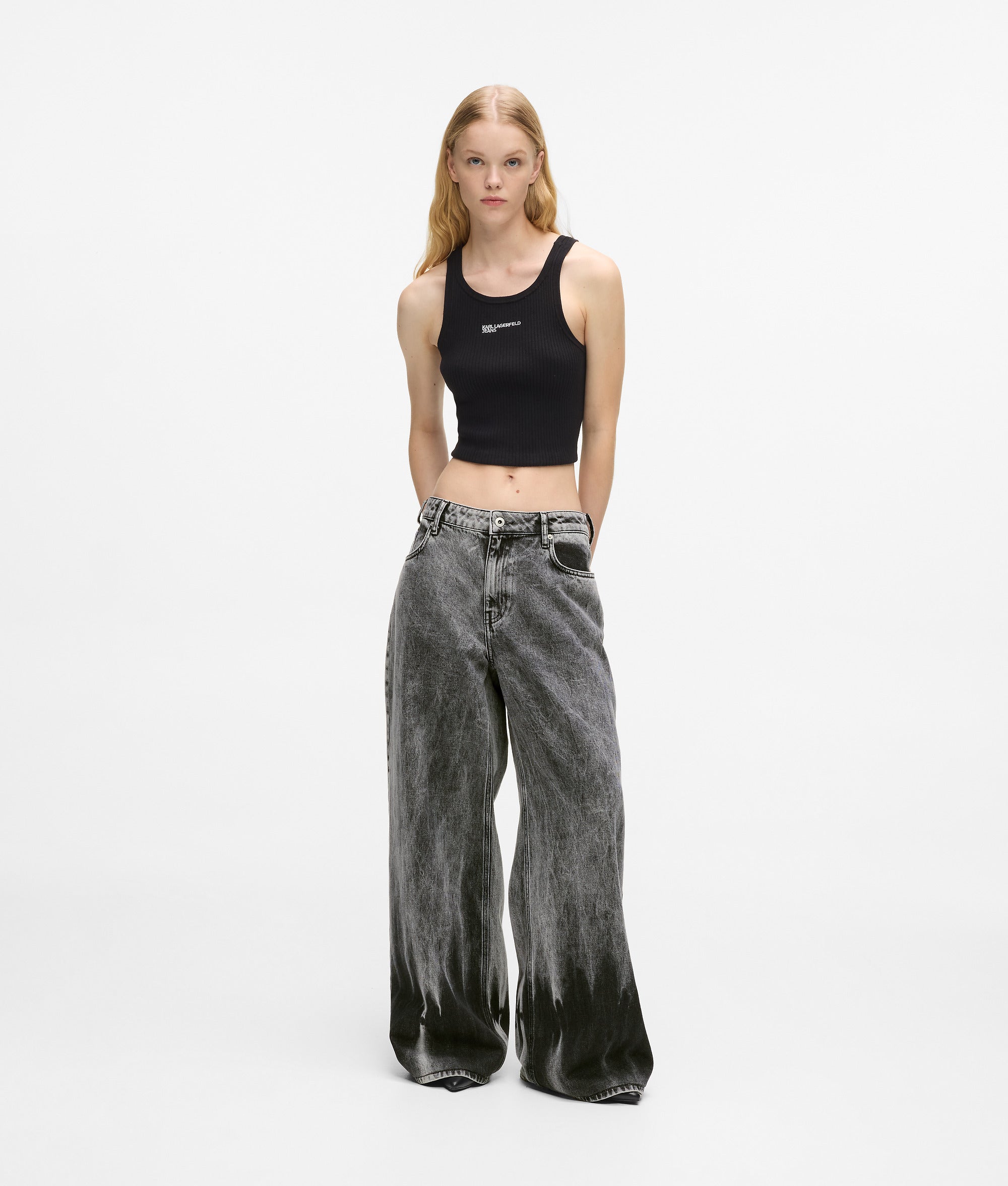 Bleached low-rise wide leg jeans