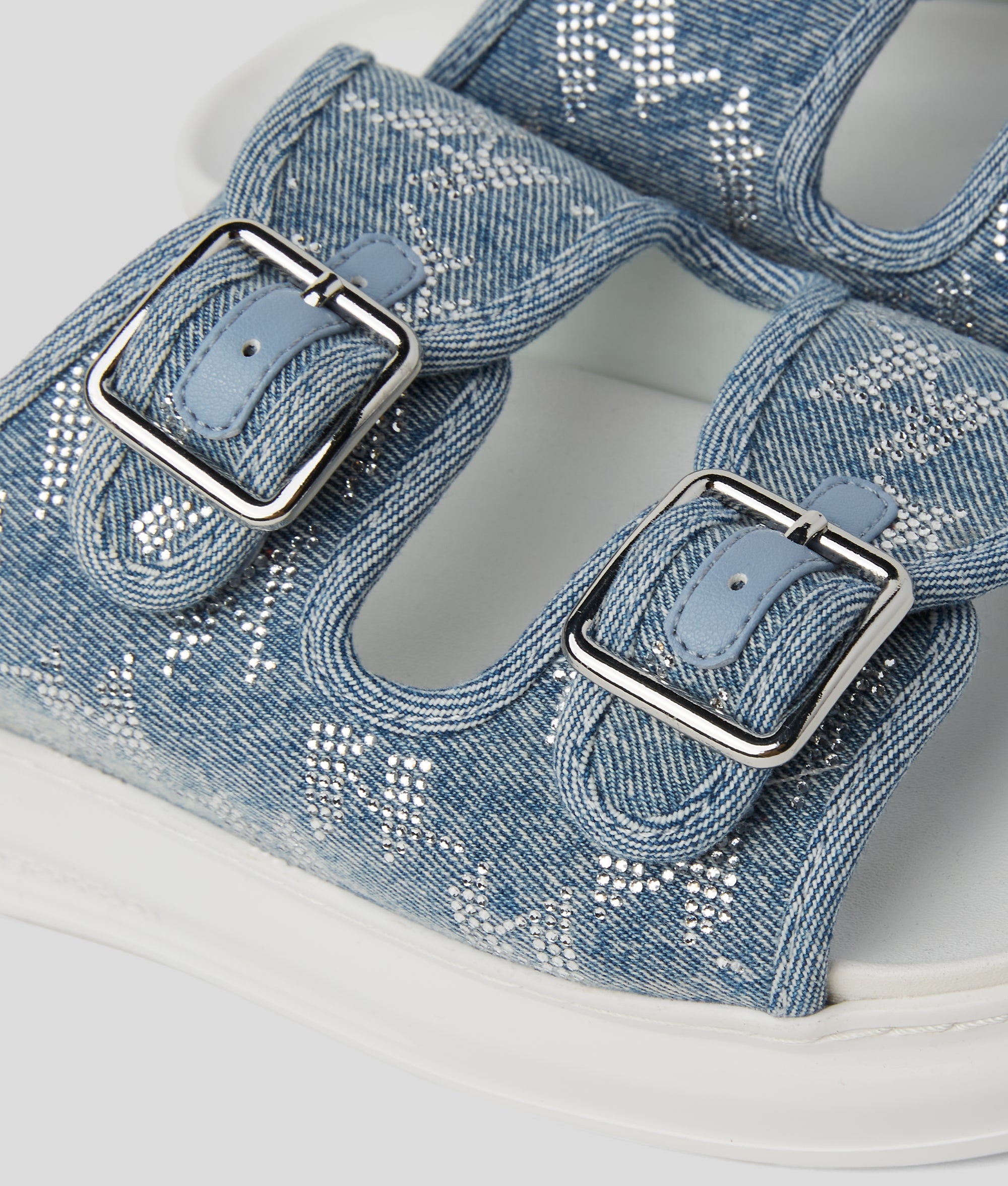 KAPRI DENIM RHINESTONE SANDALS - Image 2